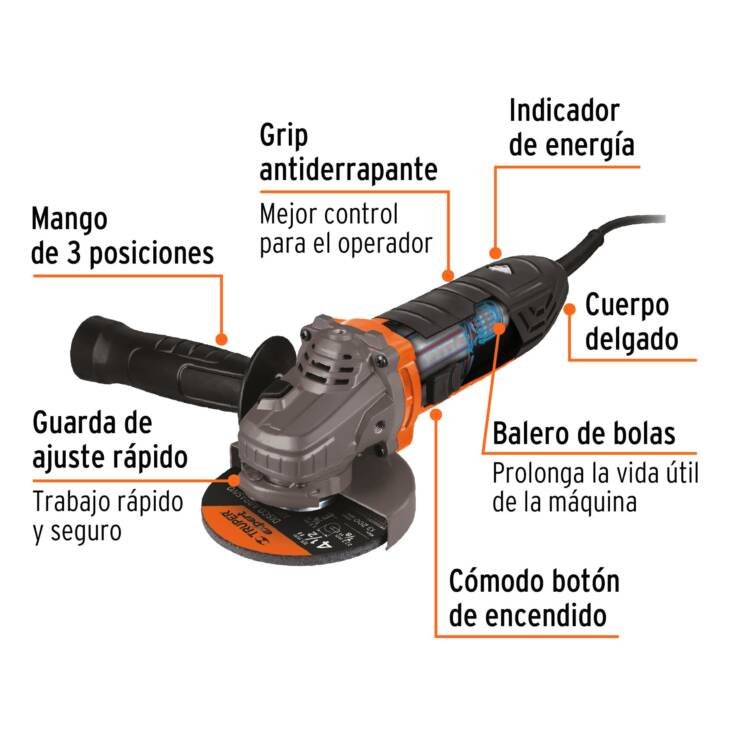 Esmeriladora angular 4-1/2", 1100W, TRUPER ERGO PRO ERGO-45110 - Imagen 2